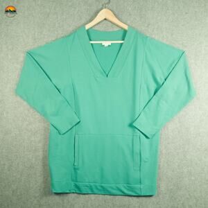 J. Jill Fit Pullover Sweatshirt Green Verde Long Sleeve V-Neck Pockets Women's L